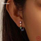 925 Silver Tassel Earrings with Colored Zircon Studs