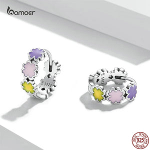 Colorful 4-Leaf Clover Earrings 925 Sterling Silver Rainbow Casual Jewelry