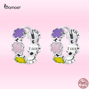 Colorful 4-Leaf Clover Earrings 925 Sterling Silver Rainbow Casual Jewelry