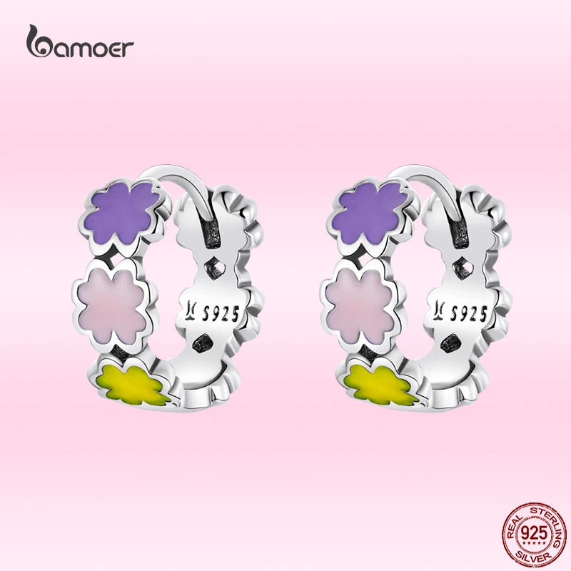Colorful 4-Leaf Clover Earrings 925 Sterling Silver Rainbow Casual Jewelry