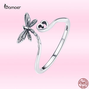 Dragonfly & Love Ring 925 Sterling Silver Vintage Jewelry