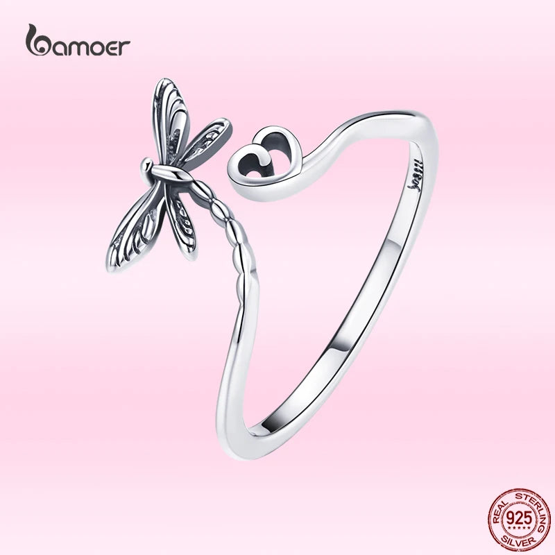 Dragonfly & Love Ring 925 Sterling Silver Vintage Jewelry