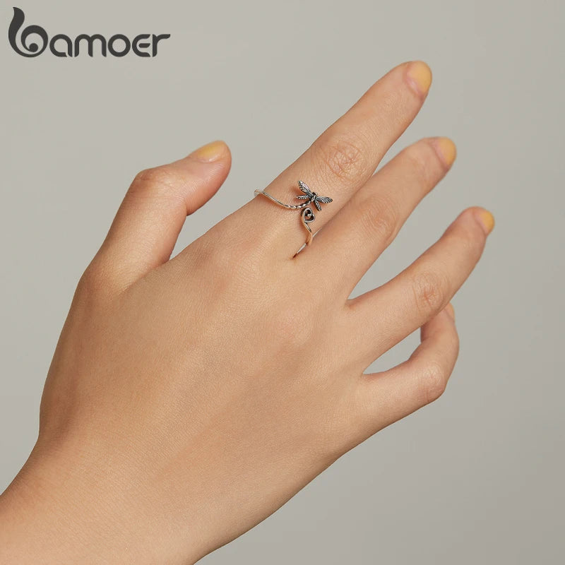 Dragonfly & Love Ring 925 Sterling Silver Vintage Jewelry