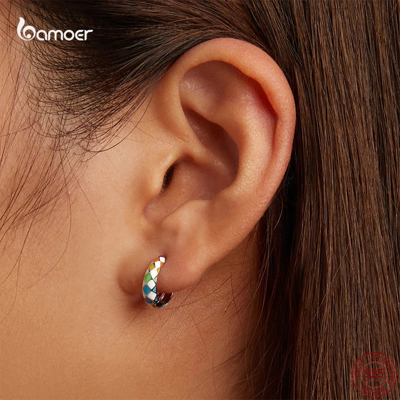 Colorful Rainbow Chequered Earrings 925 Sterling Silver