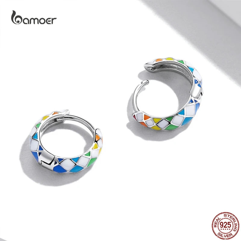 Colorful Rainbow Chequered Earrings 925 Sterling Silver