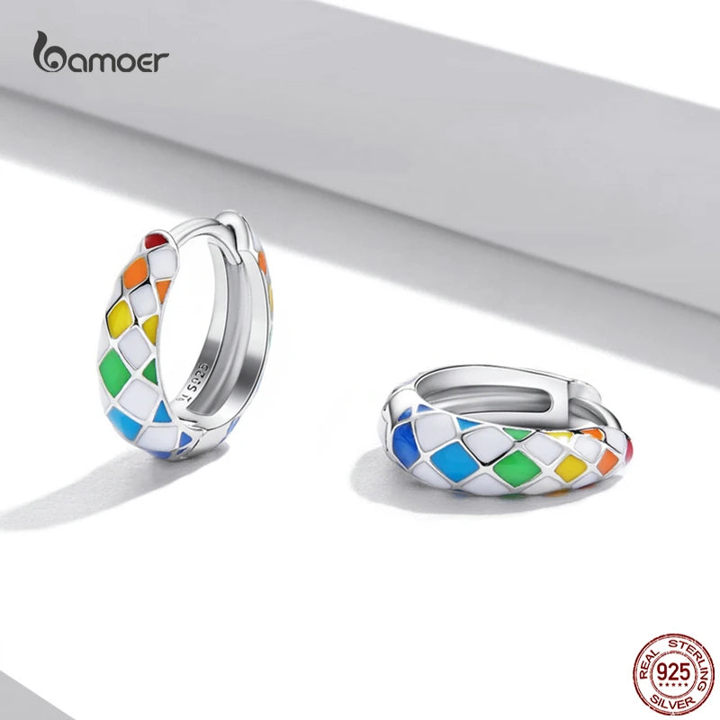 Colorful Rainbow Chequered Earrings 925 Sterling Silver