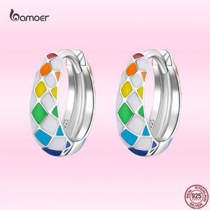 Colorful Rainbow Chequered Earrings 925 Sterling Silver