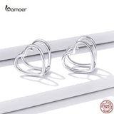 Double Heart Earrings 925 Sterling Silver Piercing Earrings