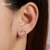 Double Heart Earrings 925 Sterling Silver Piercing Earrings