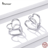 Double Heart Earrings 925 Sterling Silver Piercing Earrings