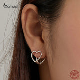 Double Heart Earrings 925 Sterling Silver Piercing Earrings