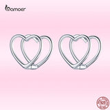 Double Heart Earrings 925 Sterling Silver Piercing Earrings