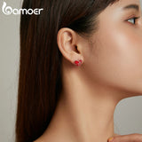 Heart Shaped Stud Earrings 925 Sterling Silver Wedding Jewelry