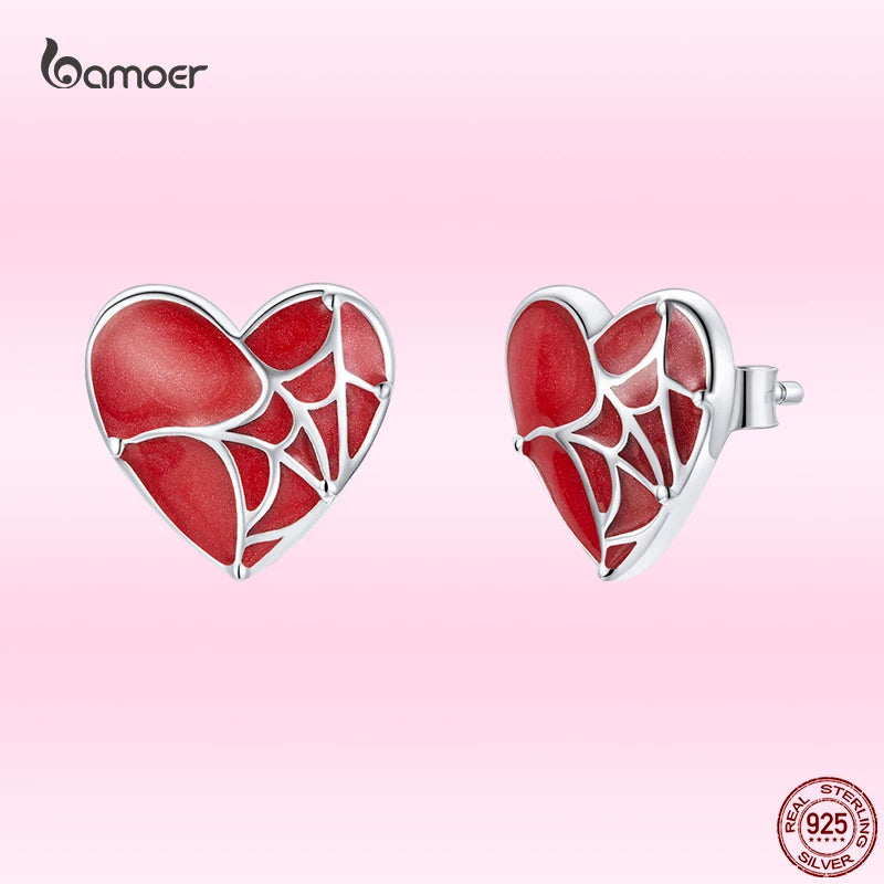 Heart Shaped Stud Earrings 925 Sterling Silver Wedding Jewelry