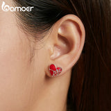 Heart Shaped Stud Earrings 925 Sterling Silver Wedding Jewelry