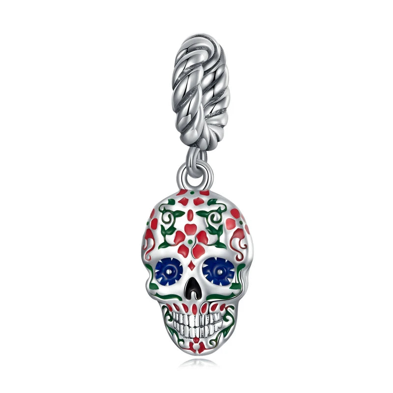 Flower Skull Charms 925 Sterling Silver Pendant Women DIY Jewelry