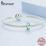 Sterling Silver Four-Leaf Clover Charm CZ Pendant for Bracelet
