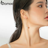 925 Silver String Earrings Tassle Pearl Flower Asymmetric Dangle Earrings