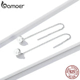 925 Silver String Earrings Tassle Pearl Flower Asymmetric Dangle Earrings