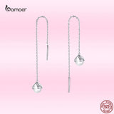 925 Silver String Earrings Tassle Pearl Flower Asymmetric Dangle Earrings