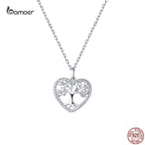 925 Silver Clear CZ Tree of Life Heart Pendant Necklace for Women