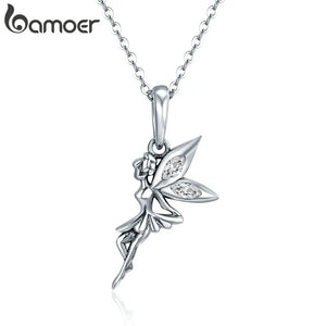 925 Silver Flower Fairy Pendant Chain Necklace Women Birthday Gift Jewelry