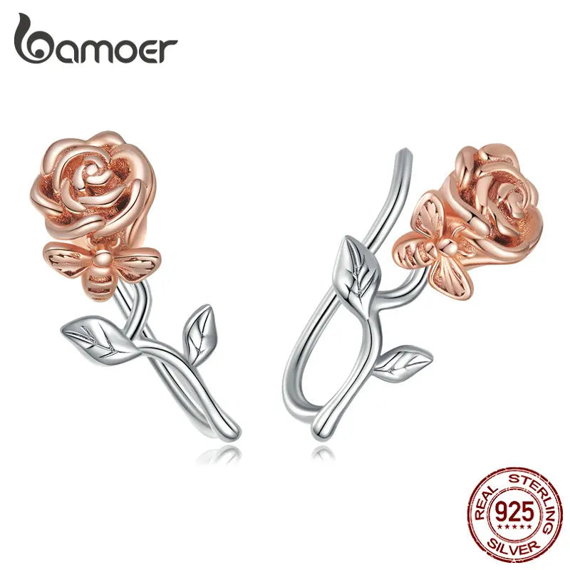 925 Sterling Silver 3D Rose Stud Earrings Wedding Party Gift