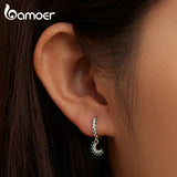 925 Silver Asymmetric Sun&Moon Hoop Earring Zircon Drop Earring