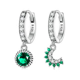 925 Silver Asymmetric Sun&Moon Hoop Earring Zircon Drop Earring
