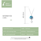925 Silver Moon & Cat Pendant Necklace Star Chain for Women