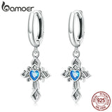 925 Silver Vintage Cross Drop Pendant Ear Buckles