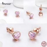 925 Silver Heart Shape Stud Earrings Rose Plated Jewelry for Women