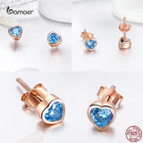 925 Silver Heart Shape Stud Earrings Rose Plated Jewelry for Women