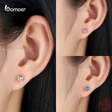 925 Silver Heart Shape Stud Earrings Rose Plated Jewelry for Women