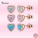 925 Silver Heart Shape Stud Earrings Rose Plated Jewelry for Women