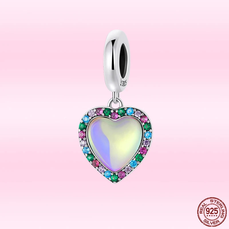 925 Silver Colorful Heart Pendant Charms for Bracelet Necklace Bangle