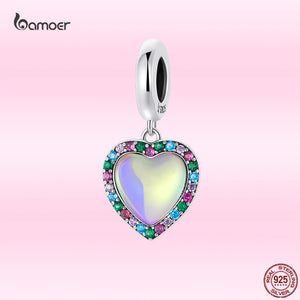 925 Silver Colorful Heart Pendant Charms for Bracelet Necklace Bangle