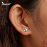 925 Silver Colorful Zircon Paw Ear Studs Earrings Animal Studs