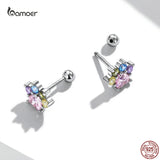 925 Silver Colorful Zircon Paw Ear Studs Earrings Animal Studs
