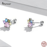 925 Silver Colorful Zircon Paw Ear Studs Earrings Animal Studs