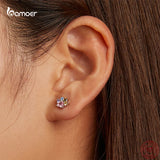 925 Silver Colorful Zircon Paw Ear Studs Earrings Animal Studs