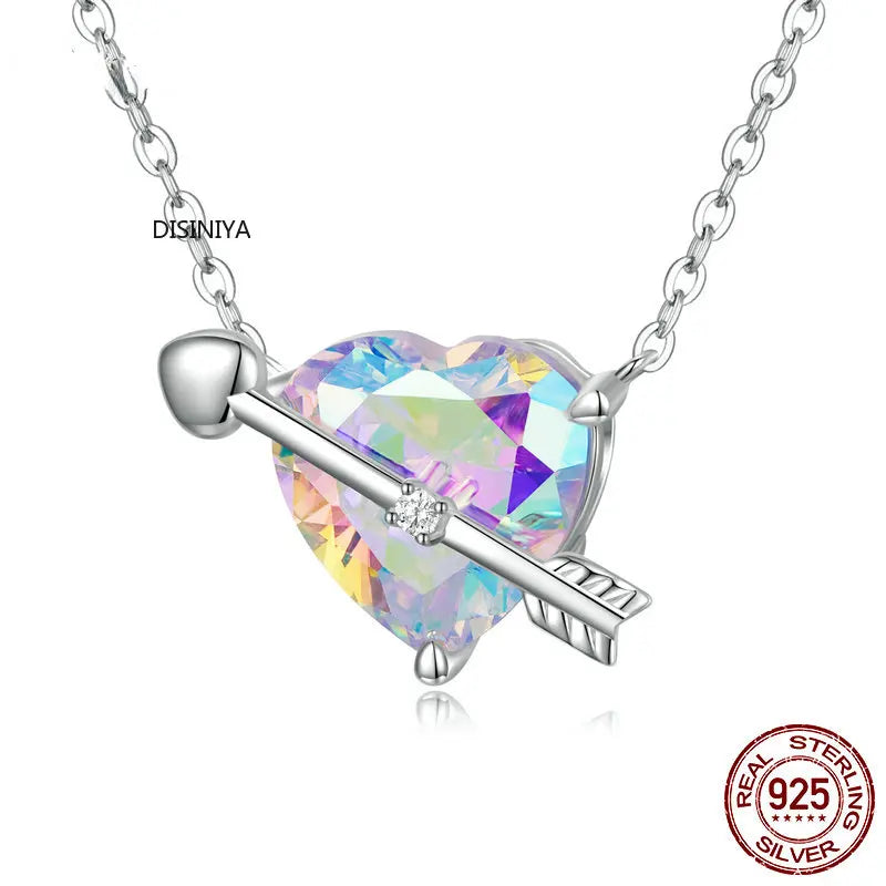 925 Silver Cupid Arrow Pendant Necklace Bling Heart Chain BSN255