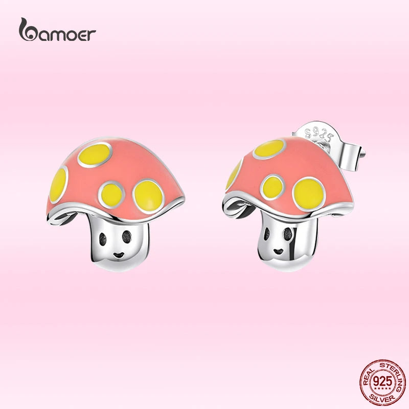 925 Silver Mushroom Stud Earrings for Women