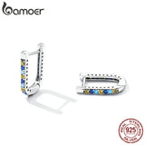 Bamoer 925 Silver Zircon U-shaped Hollow Ear Buckles Women Boho Earrings