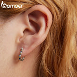 Bamoer 925 Silver Zircon U-shaped Hollow Ear Buckles Women Boho Earrings