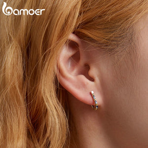 Bamoer 925 Silver Zircon U-shaped Hollow Ear Buckles Women Boho Earrings