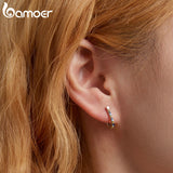 Bamoer 925 Silver Zircon U-shaped Hollow Ear Buckles Women Boho Earrings