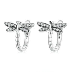 925 Silver Dragonfly Ear Buckle Earring Women Fine Jewelry