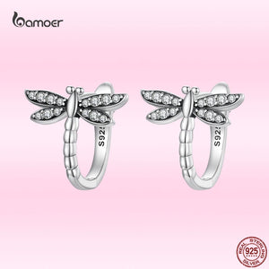 925 Silver Dragonfly Ear Buckle Earring Women Fine Jewelry