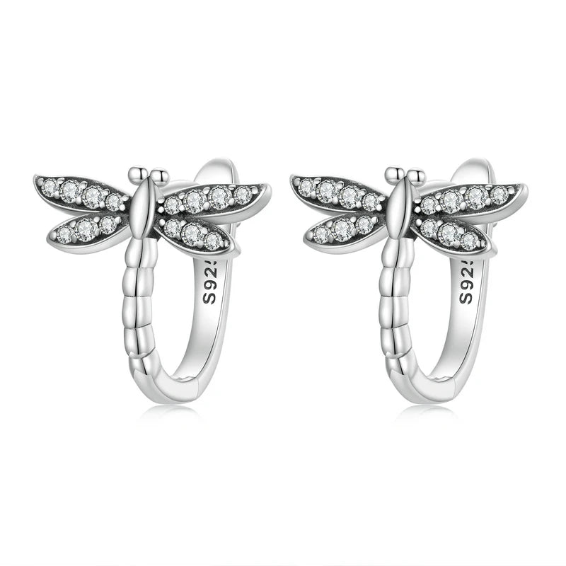 925 Silver Dragonfly Ear Buckle Earring Women Fine Jewelry